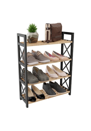 Dekoratif 4 Katlı Ayakkabılık Siyah