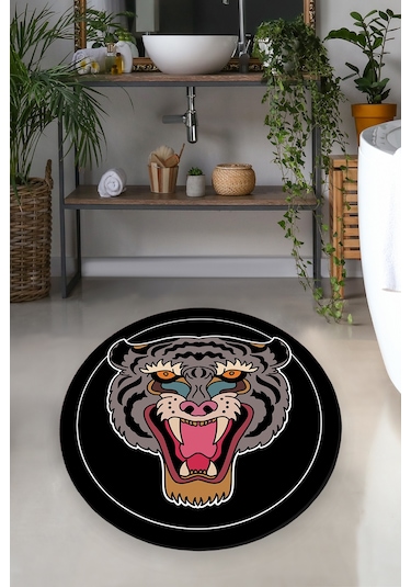 BLACK WOODS DJT ÇAP 140X140 CM Banyo Halısı Banyo Paspası Siyah
