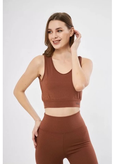 Fitilli Baskılı Crop - Kahve Karışık