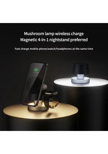 Motion003 Koyu Gri Gece Lambali 4u 1 Arada Manyetik Kablosuz Sarj Cihazi İphone Uyumlu 16 15 14 13 12 Promax Plus Se İwatch 10 9 8 7 Ultra Airpods 3 2