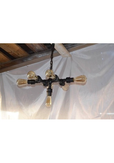 Demir Boru Tavan Lambası, Endüstriyel Malzeme Rustik Tavan Avize Siyah