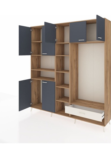 Hyperion Dolap 11 Raflı Tek Çekmeceli 7 Kapaklı 220x44x243 Çam-antrasit/aytaşı Antrasıt/aytası