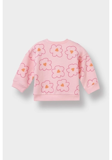 Defacto Kız Bebek 2li Takım Çiçekli Sweatshirt İspanyol Paça Tayt F0514a525aupn99 Pembe