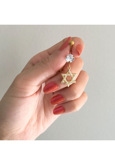 Ferizz Altın Kaplama Zirkon Taşlı Pentagram Piercing Prc-125 Altın