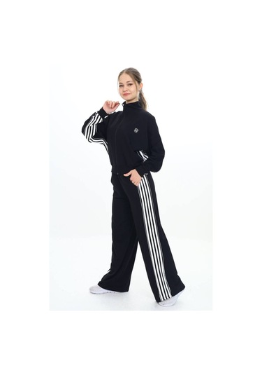 Kız Çocuk %100 Pamuk Oversize Alt&üst Uzun Kol Eşofman Takımı-183-eşt-0023 Siyah