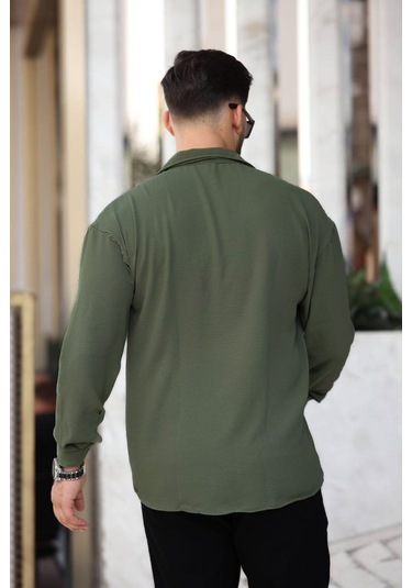 Tex Republic Erkek Yeşil Rahat Kesim Dokulu Oversize Salaş Aerobin Gömlek Yeşil