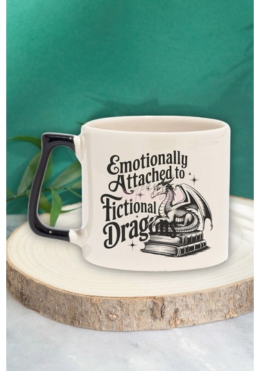 Emotionally Attached To Fictional Dragons Yazılı Ejderha Aşkı Hediyelik Siyah Kulplu Kupa Bardak Siyah