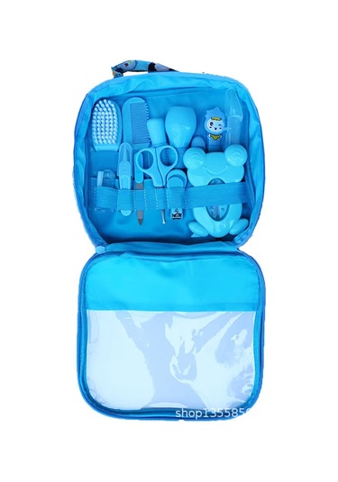 Bebek 13 Parça Takımı Paket Bebek Tırnak Makası, Tarak, Fırça, Burun Aspiratörü, Temizlik Çocukların Günlük İhtiyaçları Toptan Mavi Sıradan 13 Parça Set