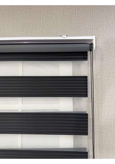 Donatti Zebra Stor Geniş Plise Güneşlik Perde Siyah Siyah