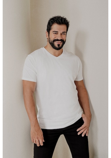 Ac&Co / Altınyıldız Classics Slim Fit Dar Kesim V Yaka Pamuklu Erkek Tişört Beyaz