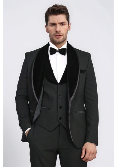 Klasik Kadife Yaka Siyah Smokin Takım - Wessi Siyah
