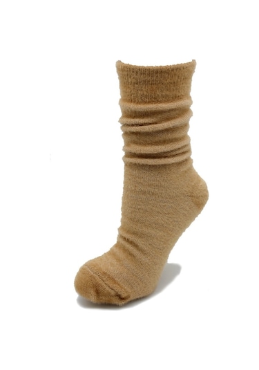 Tüylü Bej Rengi Kalın Kışlık Kadın Çorap Bej