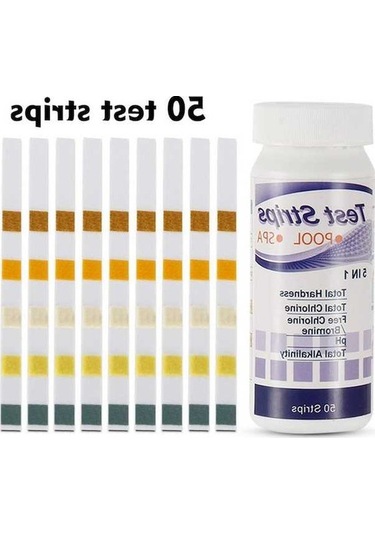 Besthome1 5'li Havuz Su Kalitesi Test Çubukları - Klor, Ph, Tuz, Alkali, Sitrik Asit - 50 Adet Beyaz Paket Beyaz