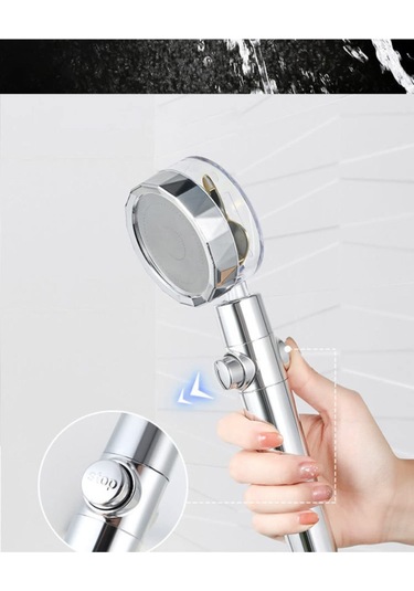 360 Derece Dönebilen Turbo Pervaneli Tazyikli Duş Başlığı Krom