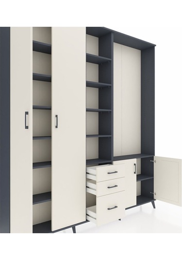 Arges Dolap 13 Raflı 3 Çekmeceli 4 Kapaklı 220x30x243 Antrasit-aytaşı/aytaşı Aytası/aytası