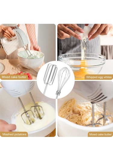 El Mikseri Çırpıcı Ek Parçaları Seti, Paslanmaz Çelik El Mikseri Gümüş