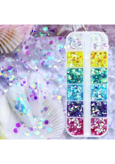 Holografik Yuvarlak Tırnak Süsleme Folyo Pulları Renkli Nail Art