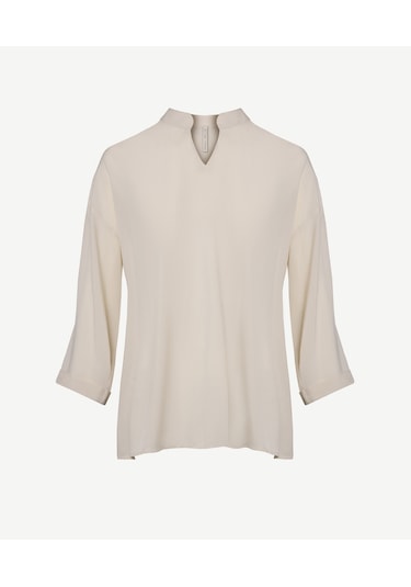 Yargıcı Yaka Detaylı Bluz KEMİK Kemik