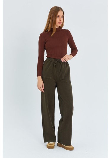 4572 Kadın Parça Boya Palazzo Pantolon Haki Haki