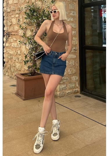 Madmext Mavi Mini Jean Etek Mg2099 Mavi