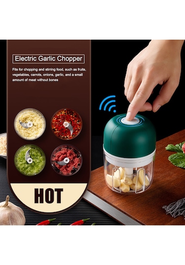 Gajeena Büyük Boy Usb Şarjlı Çelik Bıçaklı Elektrikli Yemek Processoru - Bebek Yemeği, Sarımsak, Et Ve Sebzeler İçin Yeşil