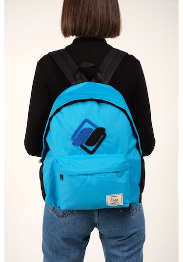 Mavi Önü Nakışlı Laptop Bölmeli Unisex Sırt Okul Çantası Back To School mavi