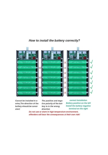 Novahub Siyah 16x18650 Dıy Güç Bankası C Tipi Mikro Usb El Feneri Kılıfı Powerbank Hızlı Şarj Dijital Ekran Korumalı/ Siyah