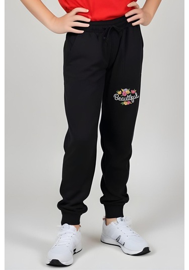 Beautiful Baskılı Kız Çocuk Tişört Ve Eşofman Alt-üst Takım Kırmızı