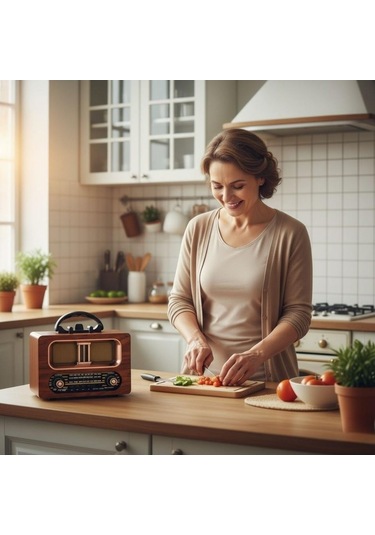 Ns-6635 Büyük Boy Retro, Nostaljik, Ahşap Tasarım Bluetooth Hoparlörlü, Şarjlı, Taşınabilir Fm/am Destekli Radyo -449