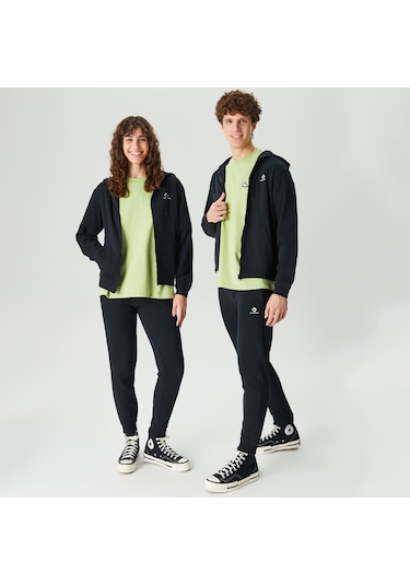 Converse Go-to Embroidered Star Chevron Unisex Siyah Kapüşonlu Eşofman Üstü Düz 10023871 Siyah