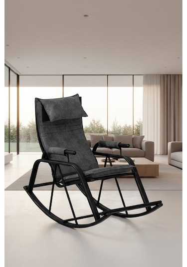 Sallanan Sandalye, Metal Ayaklı Tv Koltuğu, Sallanır Dinlenme Koltuğu, Demonte Sallanan Berjer Gri