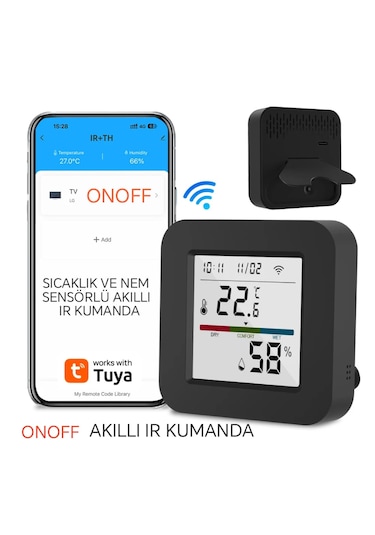 Akıllı Tuya Kumanda 3 İn 1 Isı ve Nem Göstergeli Ekranlı