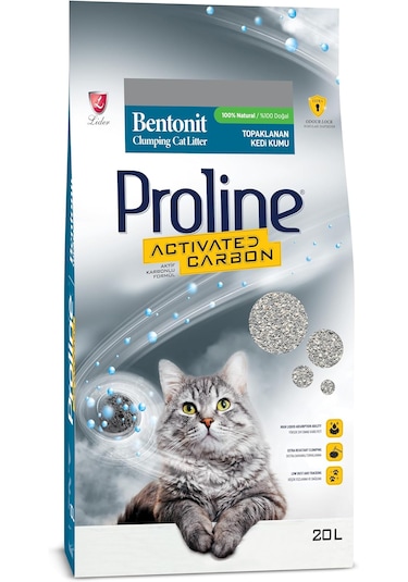 Proline Aktif Karbonlu Topaklaşan Bentonit Kedi Kumu 20 L