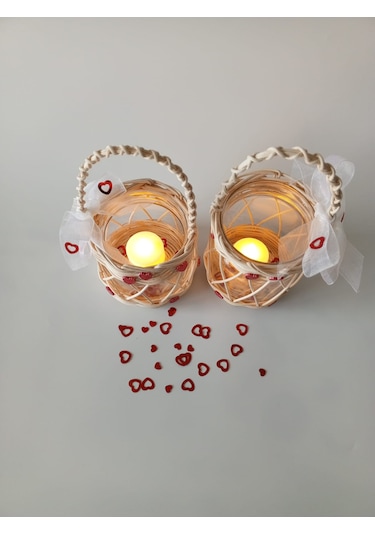 Love Mumluk 2'li Beyaz Tül Ve Kırmızı Kalp Arajmanlı
