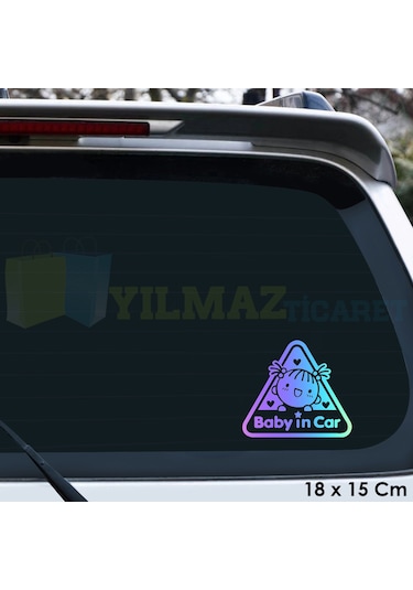 Gülen Bebek Kalp Arabada Bebek Var Hologram Araba Oto Sticker