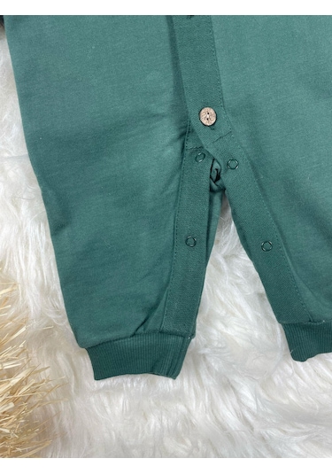 Gömlek Yaka Önden Düğmeli Arma Detaylı Erkek Bebek Tulum Yeşil