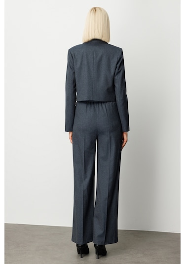 Ekol Simli Kumaş Kadın Crop Ceket 26k.ekl.ckt.05169.1 Lacivert