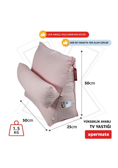 Xpermate Yükseklik Ayarlı Tv Yastığı Bel Destek Yastığı Tozpembe