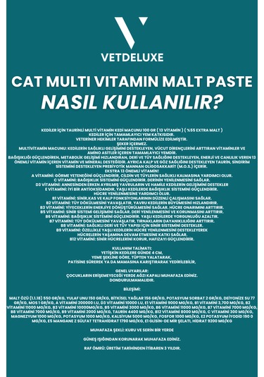 Vetdeluxe Multivitamin Malt Taurin ve 13 Farklı Vitamin İçeren Malt Macun 100 G