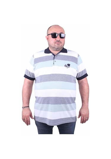 Starbattal Büyük Beden Polo Yaka Tişört 23409 Lacıvert-Lacıvert Çok Renkli