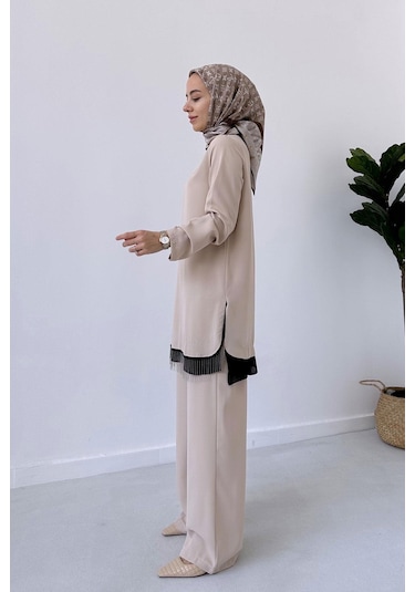 Kahijab Etek Ucu Zincir Takım - Bej