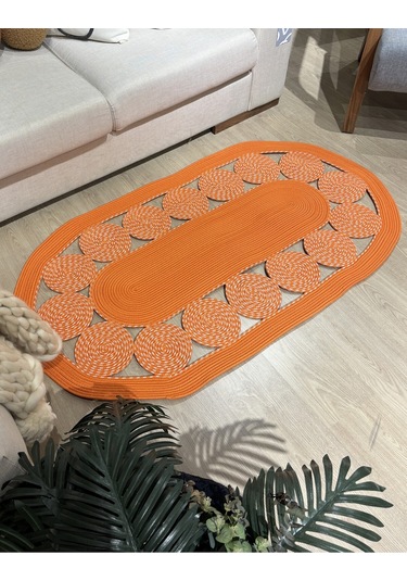 Cookie Jüt Hasırlı El Örgüsü Kilim Turuncu