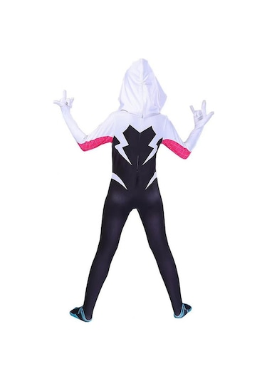 4-10 Yıl Çocuk Kız Örümcek Gwen Maske Cosplay Tulum Kostüm