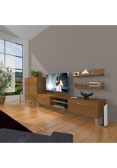 Decoraktiv Eko On Slm Dvd Krom Ayaklı Tv Ünitesi Tv Sehpası Ceviz