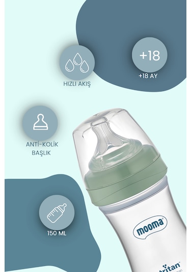 Mooma Neutra Antikolik Tritan Biberon 250 Ml 18 Ay Hızlı Akış - Çağla