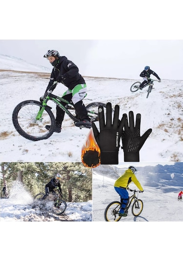 Singree Erkek Kışlık Termal Motosiklet Eldiveni - Su Geçirmez, Rüzgar Koruma, Dokunmatik Ekran Uyumlu, Siyah