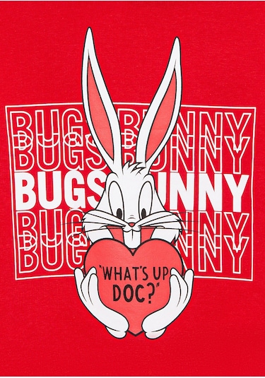 Mavi - Bugs Bunny Baskılı Fermuarlı Kırmızı Sweatshirt 7s10036-70471 Kırmızı