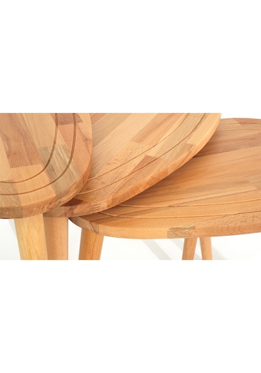 Sweet Naturel Renk Masif Doğal Ahşap Yan Sehpa 3'lü Zigon Sehpa