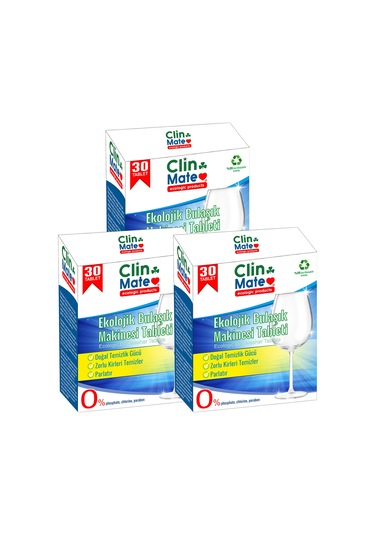 Clinmate Ekolojik Bulaşık Makinesi Deterjanı 3 x 30 Tablet