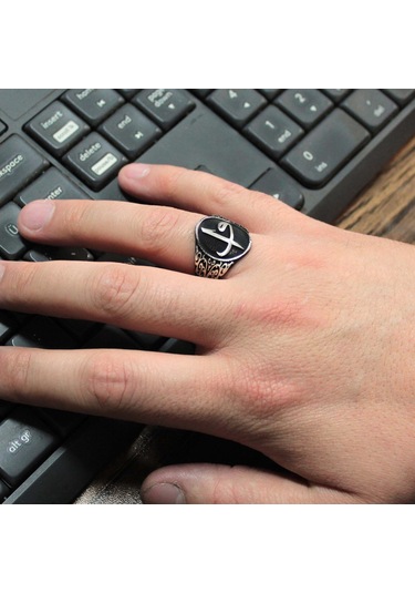 925 Ayar Gümüş Elif Vav Tasarım Erkek Yüzük Gümüş